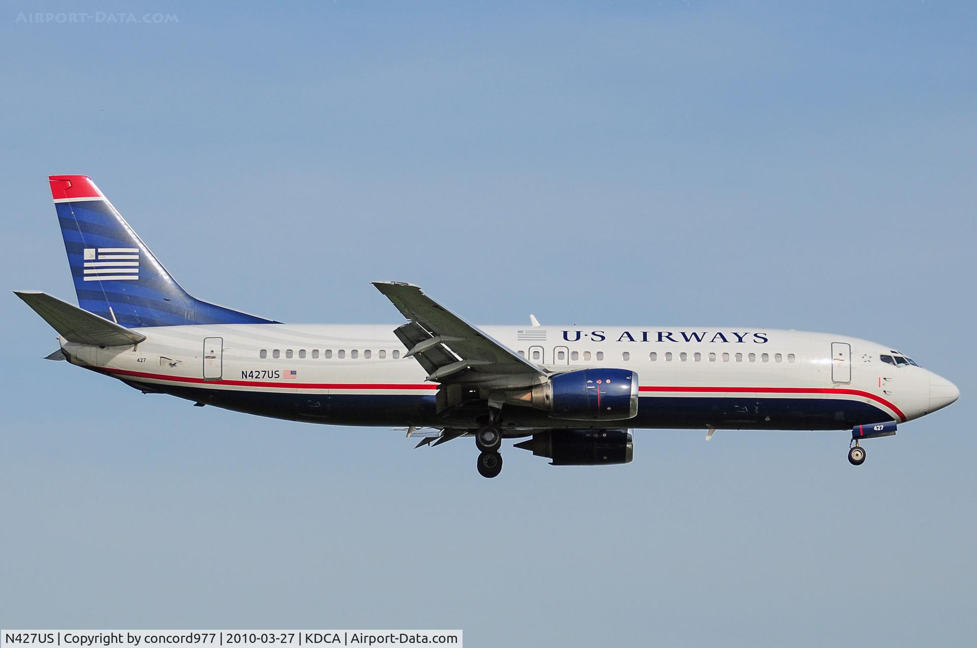 N427US, 1989 Boeing 737-4B7 C/N 24549, Seen at KDCA on 3/27/2010