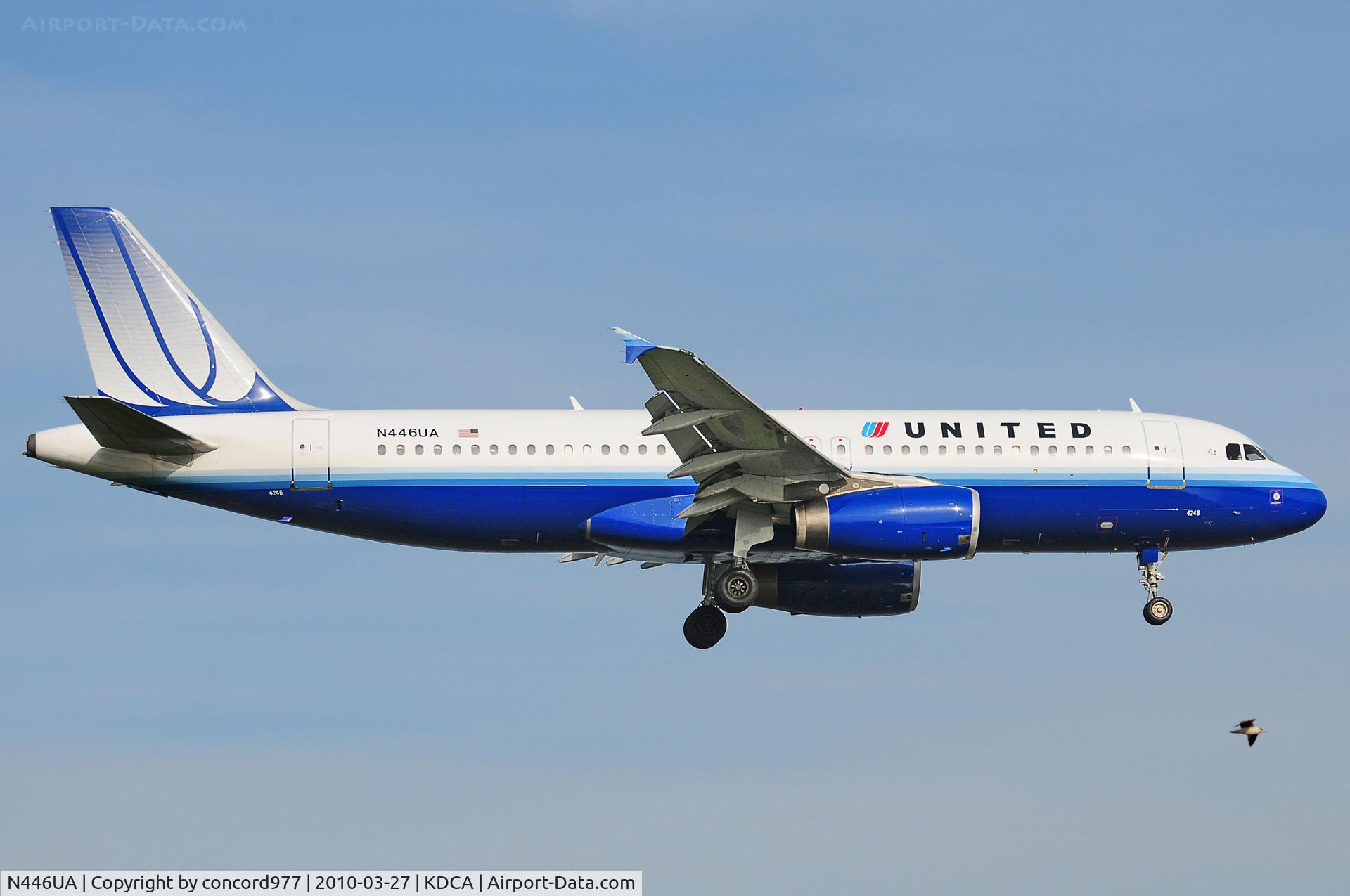 N446UA, 1998 Airbus A320-232 C/N 834, Seen at KDCA on 3/27/2010