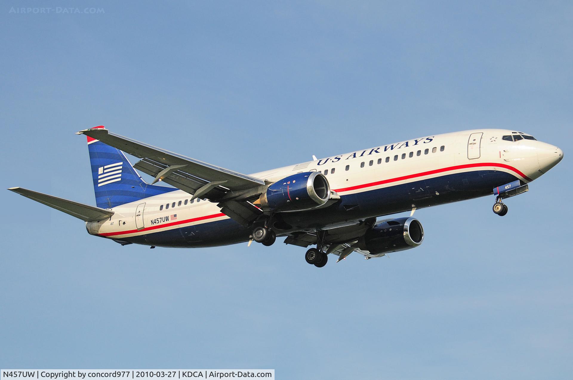 N457UW, 1991 Boeing 737-4B7 C/N 25021, Seen at KDCA on 3/27/2010