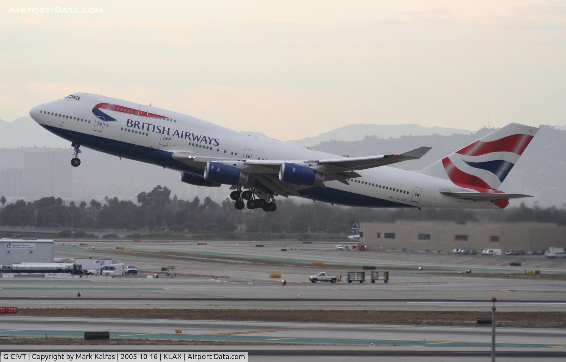 G-CIVT, 1998 Boeing 747-436 C/N 25821, British Airways Boeing 747-436 G-CIVT, 25R departure KLAX.