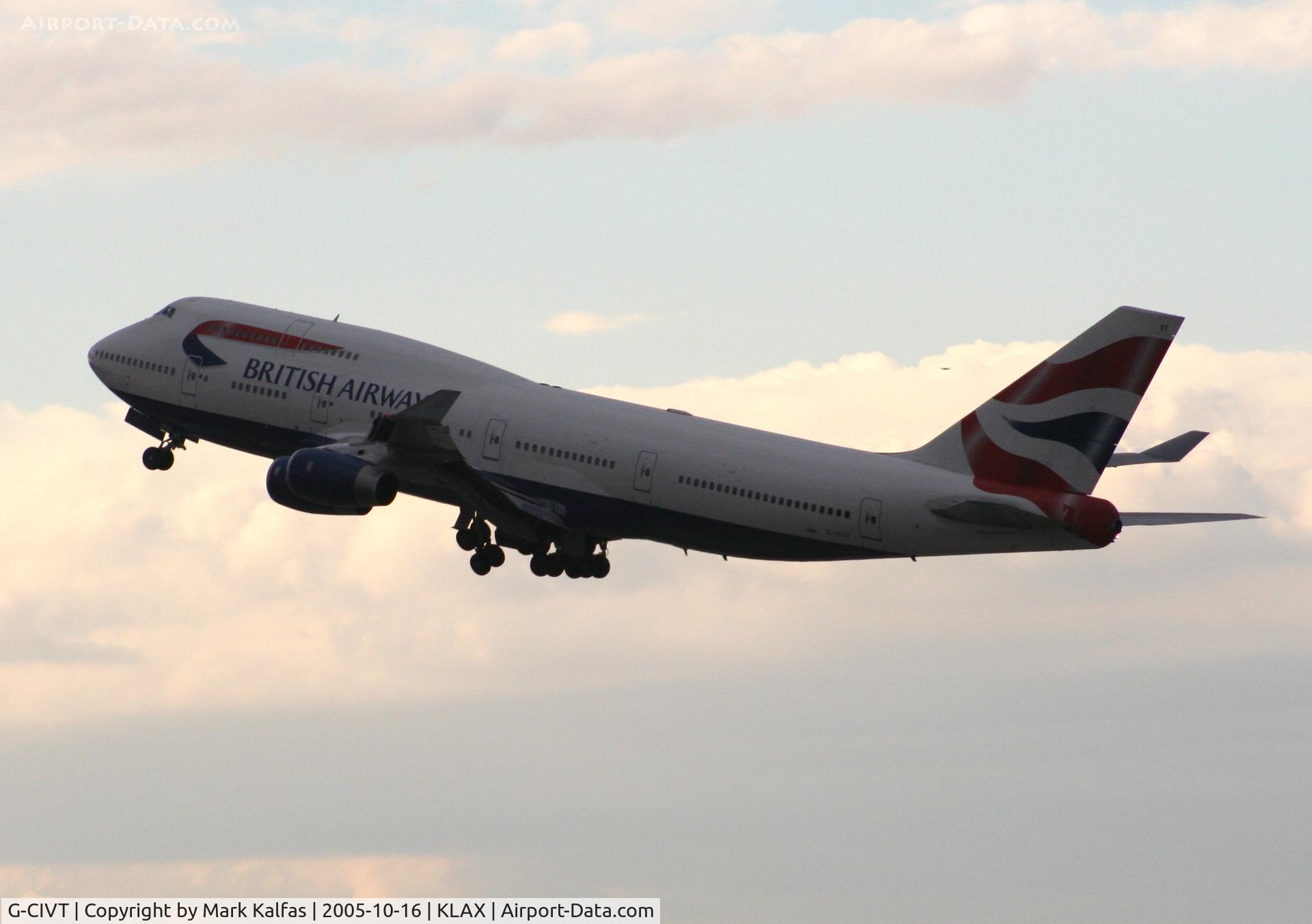 G-CIVT, 1998 Boeing 747-436 C/N 25821, British Airways Boeing 747-436 G-CIVT, 25R departure KLAX.
