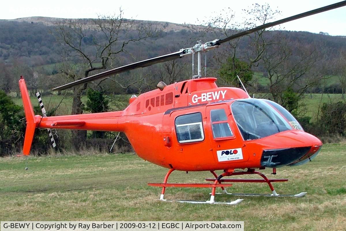 G-BEWY, 1969 Bell 206B JetRanger II C/N 348, Bell 206B-2 Jet Ranger II [348] Cheltenham~G 12/03/2009. Seen at Cheltenham Racecourse during Gold Cup Week.