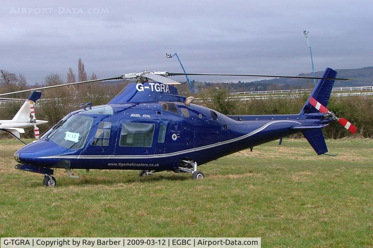 G-TGRA, 1982 Agusta A-109A Hirundo C/N 7201, Agusta A.109A [7201] Cheltenham~G 12/03/2009. Seen at Cheltenham Racecourse during Gold Cup Week.
