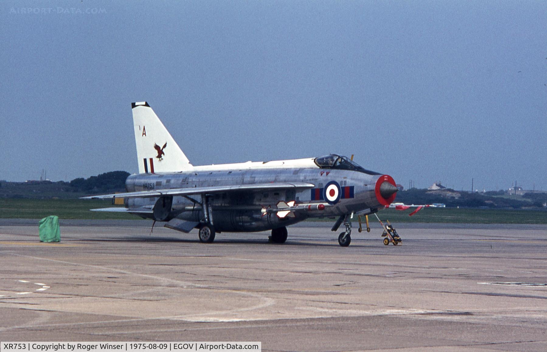 XR753, 1965 English Electric Lightning F.6 C/N 95218, Coded A of 23 Squadron RAF at the RAF Valley Airshow 1975.