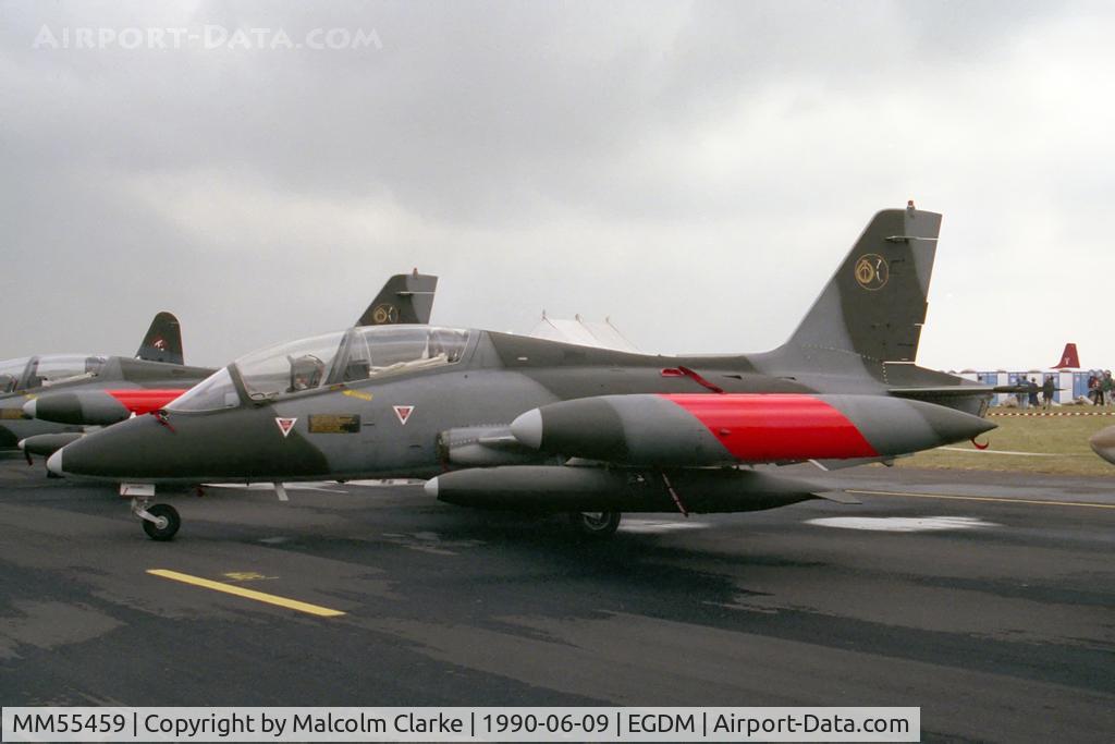 MM55459, Aermacchi MB-339A MLU C/N 6638/035/AA021, Aermacchi MB-339A MLU at the Battle of Britain Airshow, A&AEE, Boscombe Down in 1990.
