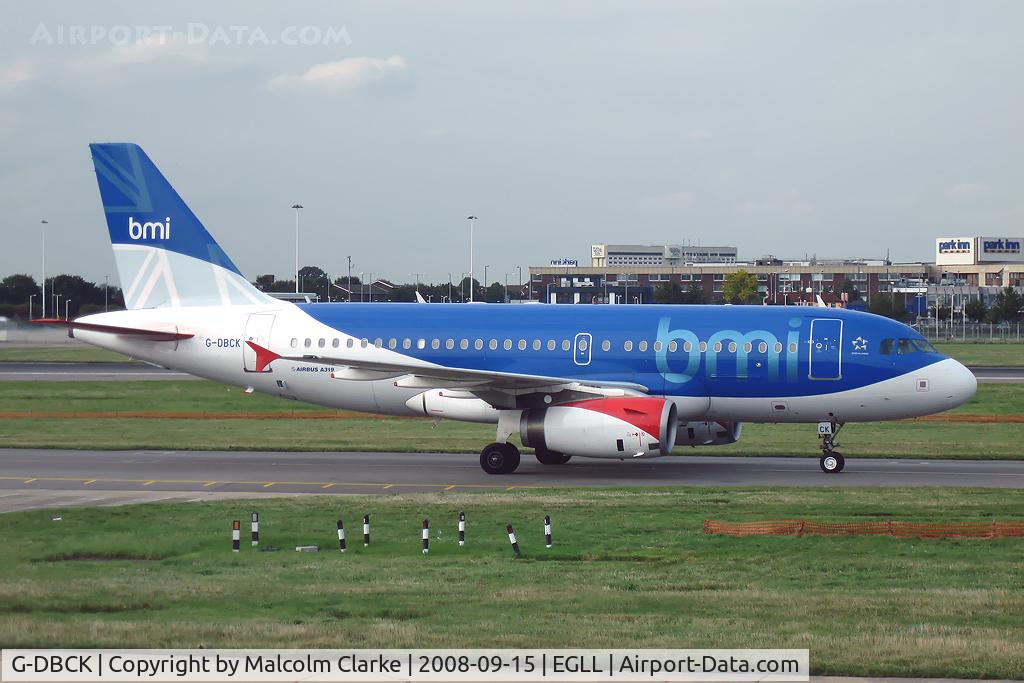 G-DBCK, 2007 Airbus A319-131 C/N 3049, Airbus A319-131 taxiing to stand at London's Heathrow Airport in 2009.