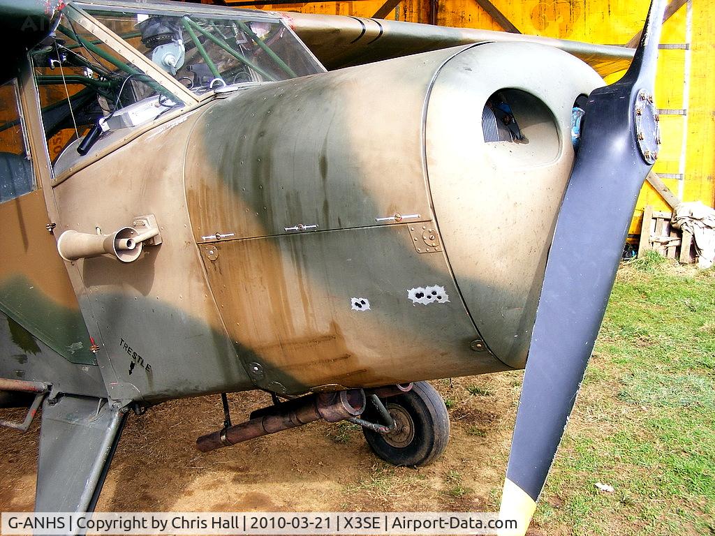 G-ANHS, 1942 Taylorcraft G Auster 4 C/N 737, with fake bullet holes in the engine cover