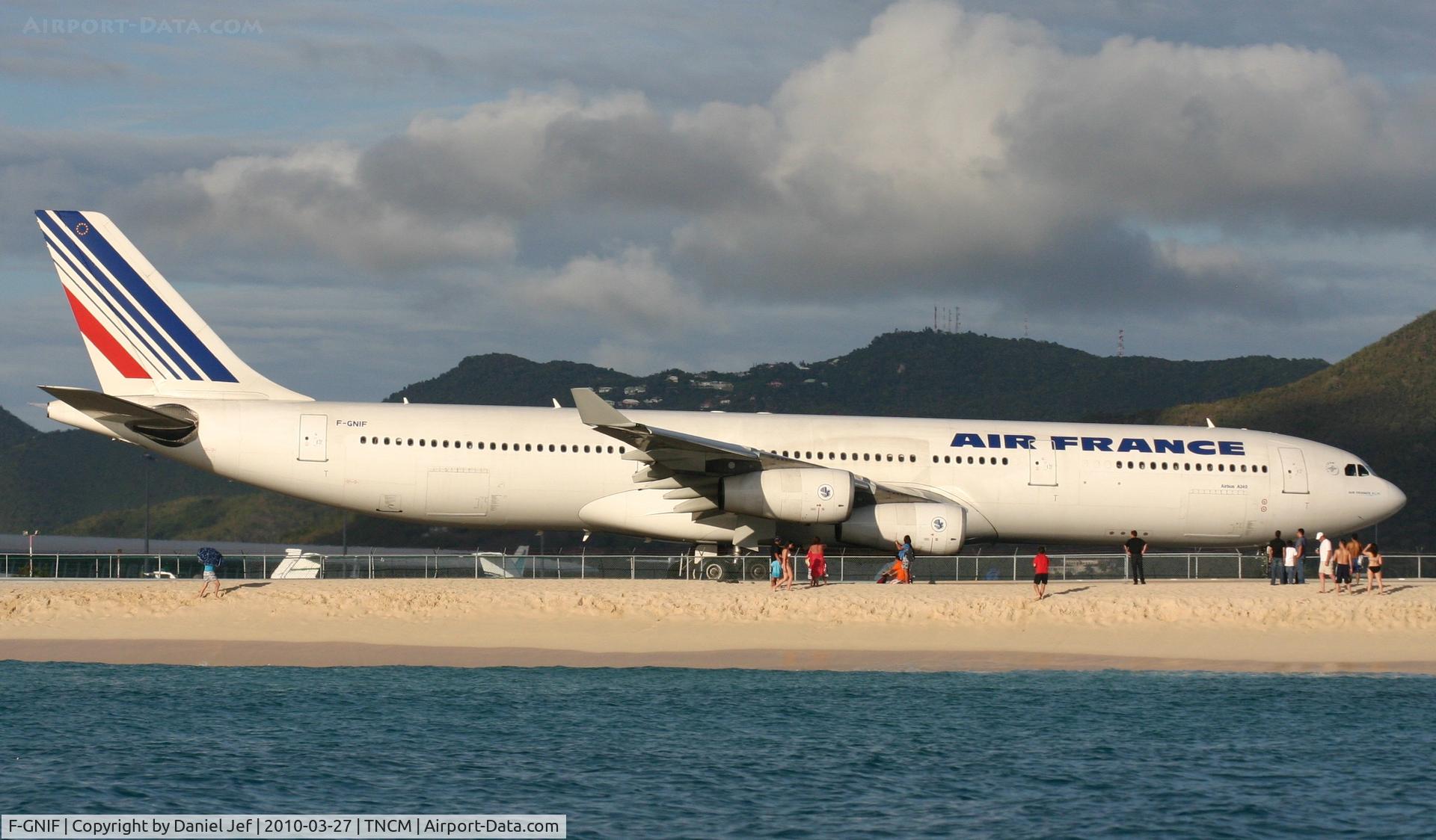 F-GNIF, 1997 Airbus A340-313X C/N 168, Air france F-GNIF making the turn at the tresh hold runway 10 TNCM