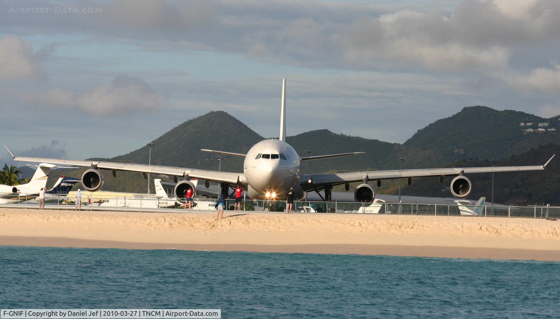 F-GNIF, 1997 Airbus A340-313X C/N 168, Air france F-GNIF entering the tresh hold runway 10 TNCM