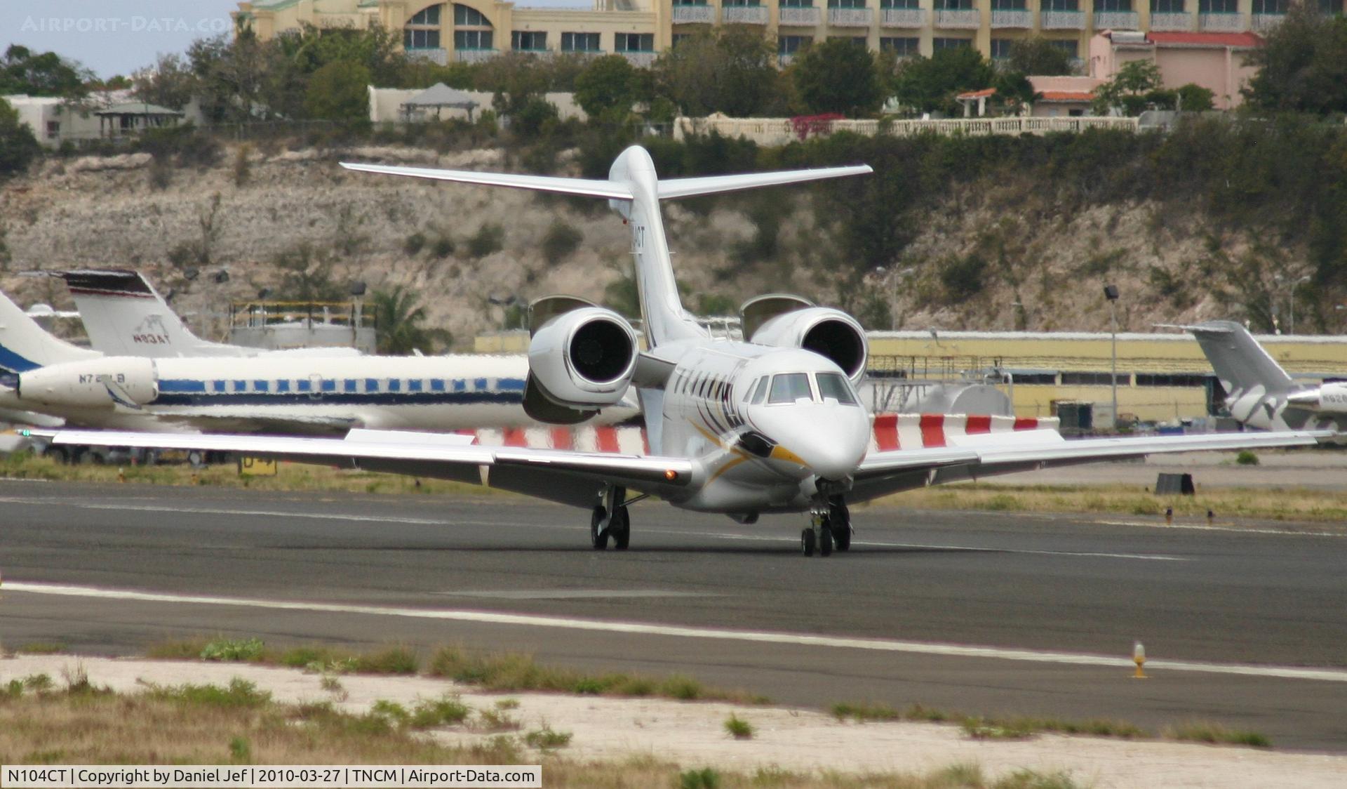 N104CT, 2007 Cessna 750 Citation X Citation X C/N 750-0275, N104CT just landed at TNCM runway 10