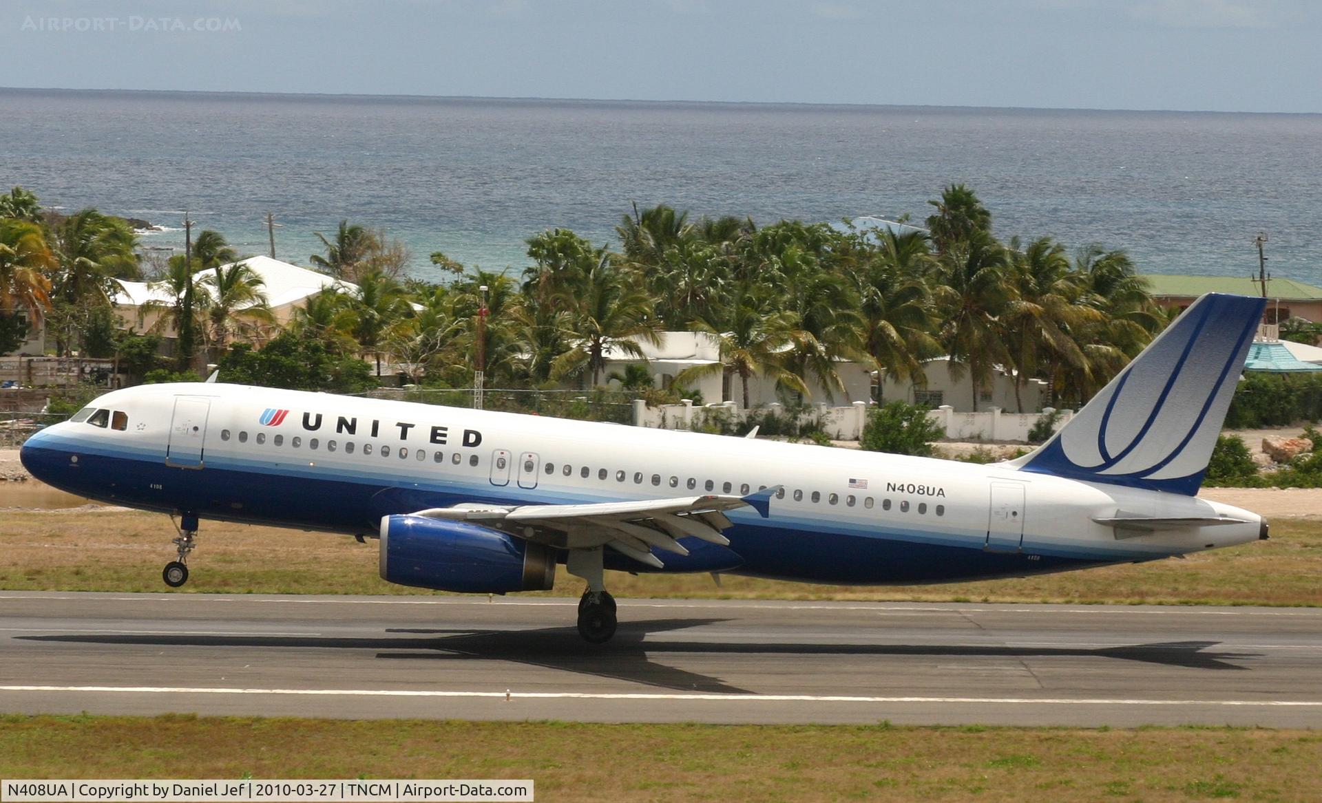 N408UA, 1994 Airbus A320-232 C/N 457, United landing at TNCM