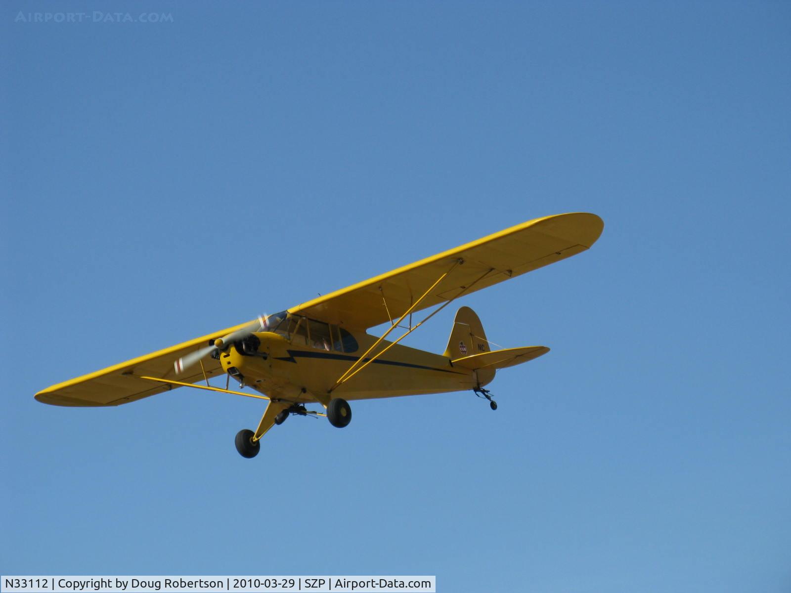 N33112, 1940 Piper J3C-65 Cub Cub C/N 5830, 1940 Piper J3C-65 CUB, Continental C90 90 Hp upgrade, on final Rwy 22