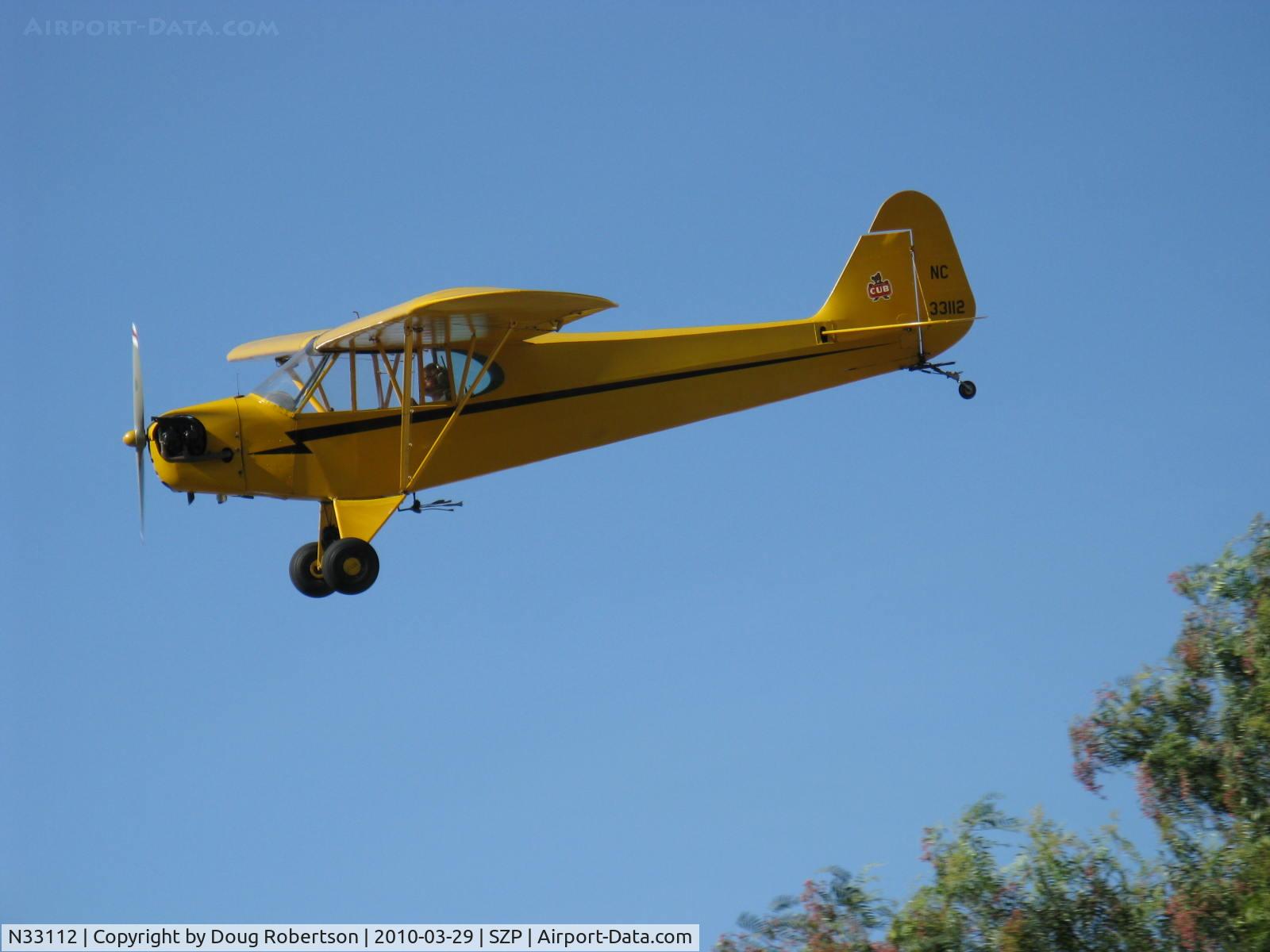N33112, 1940 Piper J3C-65 Cub Cub C/N 5830, 1940 Piper J3C-65 CUB, Continental C90 90 Hp upgrade, on final Rwy 22
