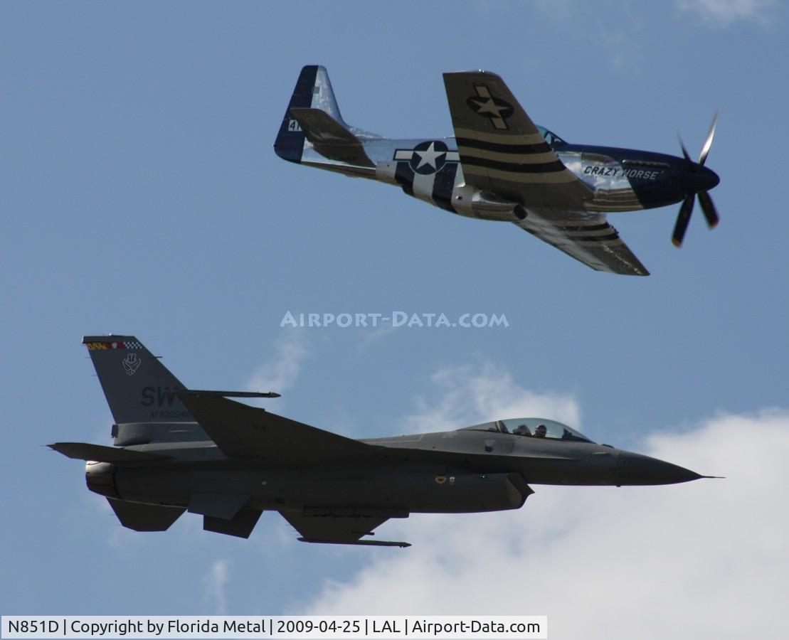 N851D, 1944 North American P-51D Mustang C/N 44-84745, Heritage Flight F-16 and P-51D
