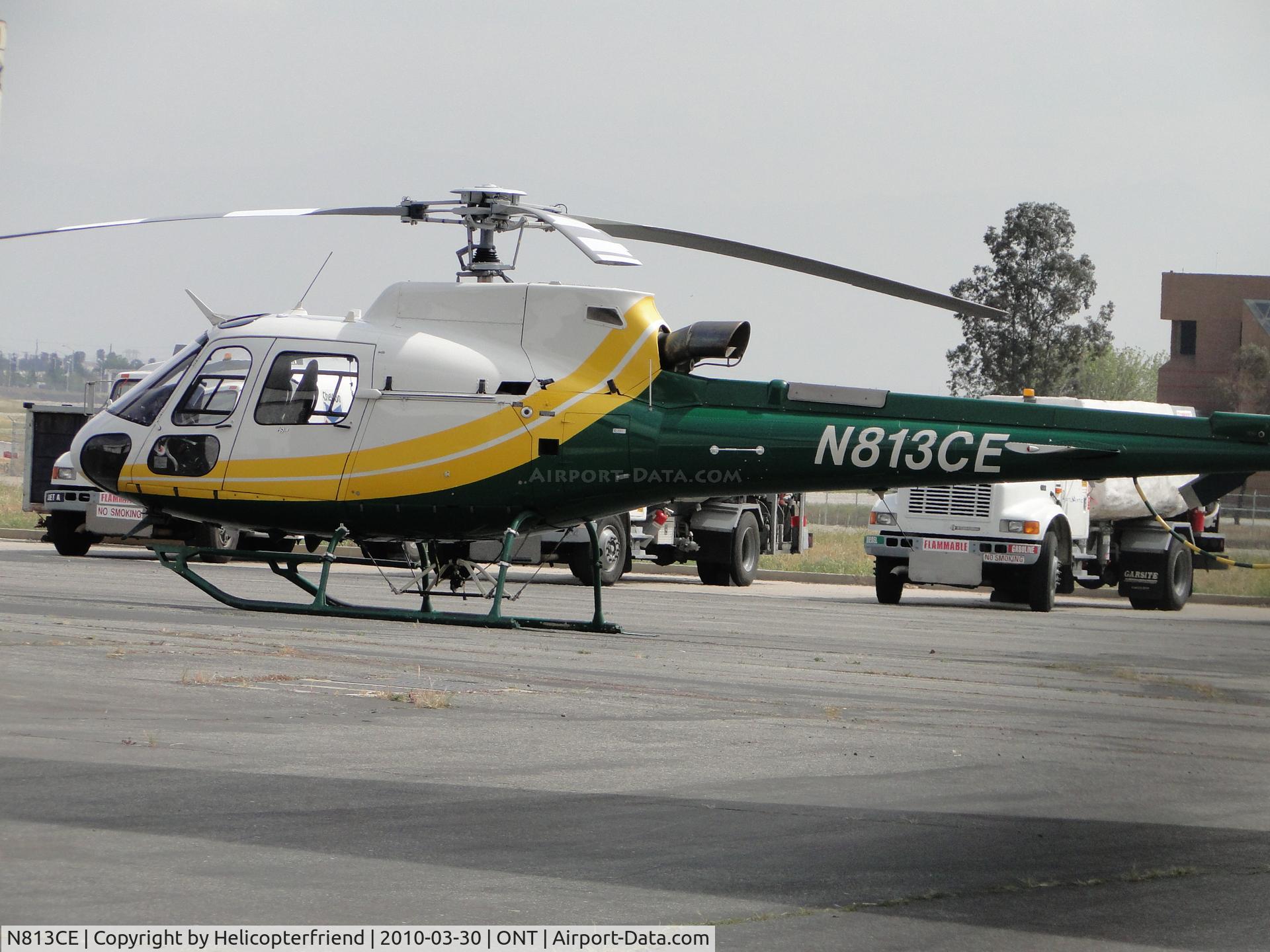 N813CE, 2004 Eurocopter AS-350B-3 Ecureuil Ecureuil C/N 3830, Parked to the rear of the Edison Office at Ont