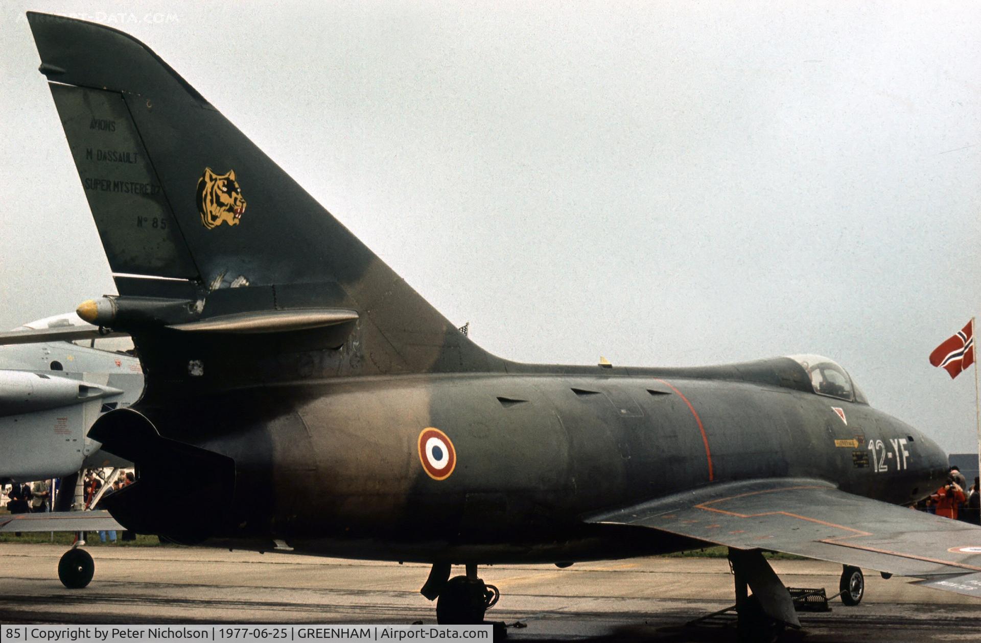 85, Dassault Super Mystere B.2 C/N 85, Super Mystere B.2 number 85 of EC.12 French Air Force in the static park at the 1977 Intnl Air Tattoo at RAF Greenham Common.