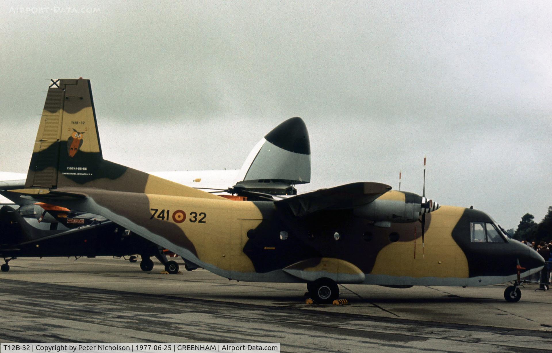 T12B-32, 1973 CASA C-212-100 Aviocar C/N A1-26-65, Another view of the Spanish Air Force CASA Aviocar of Esq 741 on display at the 1977 Intnl Air Tattoo at RAF Greenham Common.