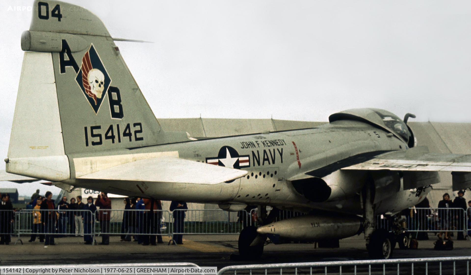 154142, Grumman A-6E Intruder C/N I-277, A-6E Intruder of Attack Squadron VA-34 on display at the 1977 Intnl Air Tattoo at RAF Greenham Common.