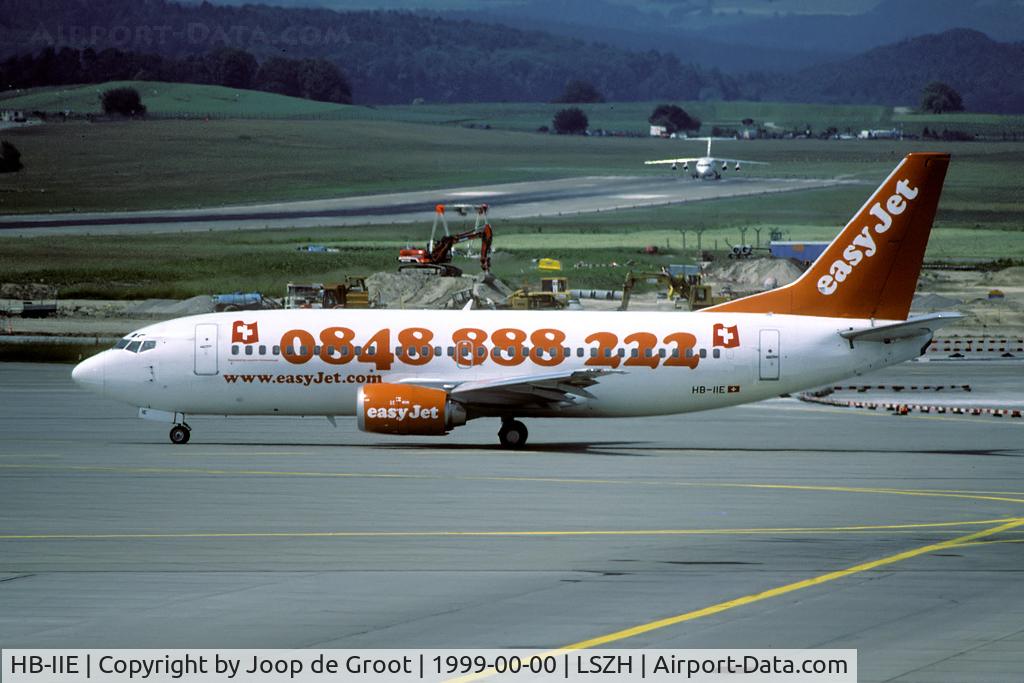 HB-IIE, 1994 Boeing 737-3Q8 C/N 26307, Old colors with the telephone number on the fuselage. Also note the non standard Swiss flags.