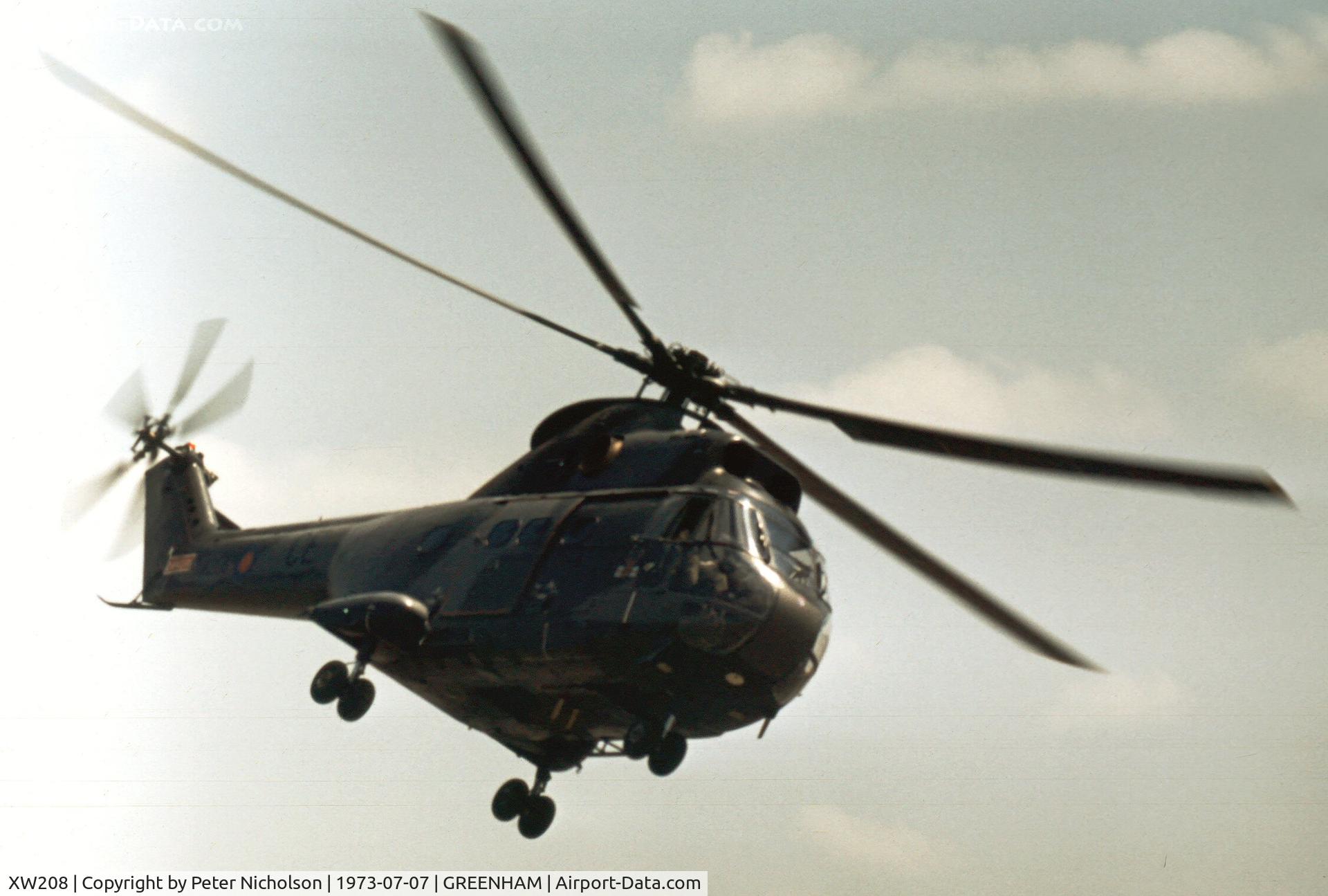 XW208, 1971 Westland Puma HC.1 C/N 1095, Puma HC.1 of 33 Squadron at RAF Benson on display at the 1973 Intnl Air Tattoo at RAF Greenham Common.