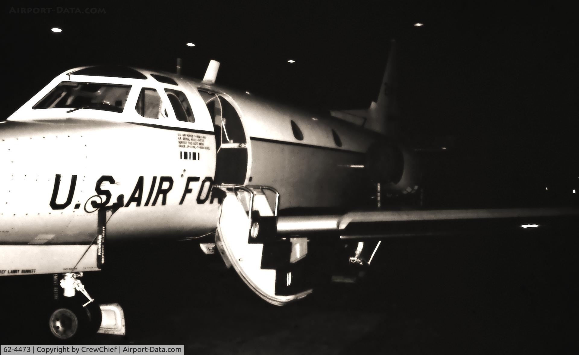 62-4473, 1962 North American CT-39A Sabreliner C/N 276-26, BW of aircraft in hanger, Ramstien, Germany circ 1976