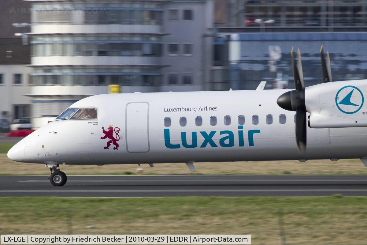 LX-LGE, 2009 De Havilland Canada DHC-8-402Q Dash 8 C/N 4284, departing Saarbrücken