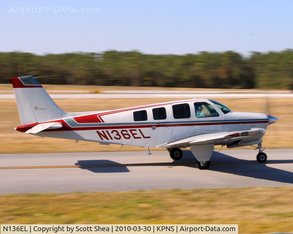 N136EL, 1974 Beech A36 Bonanza 36 C/N E-561, Taxing to depart RW26