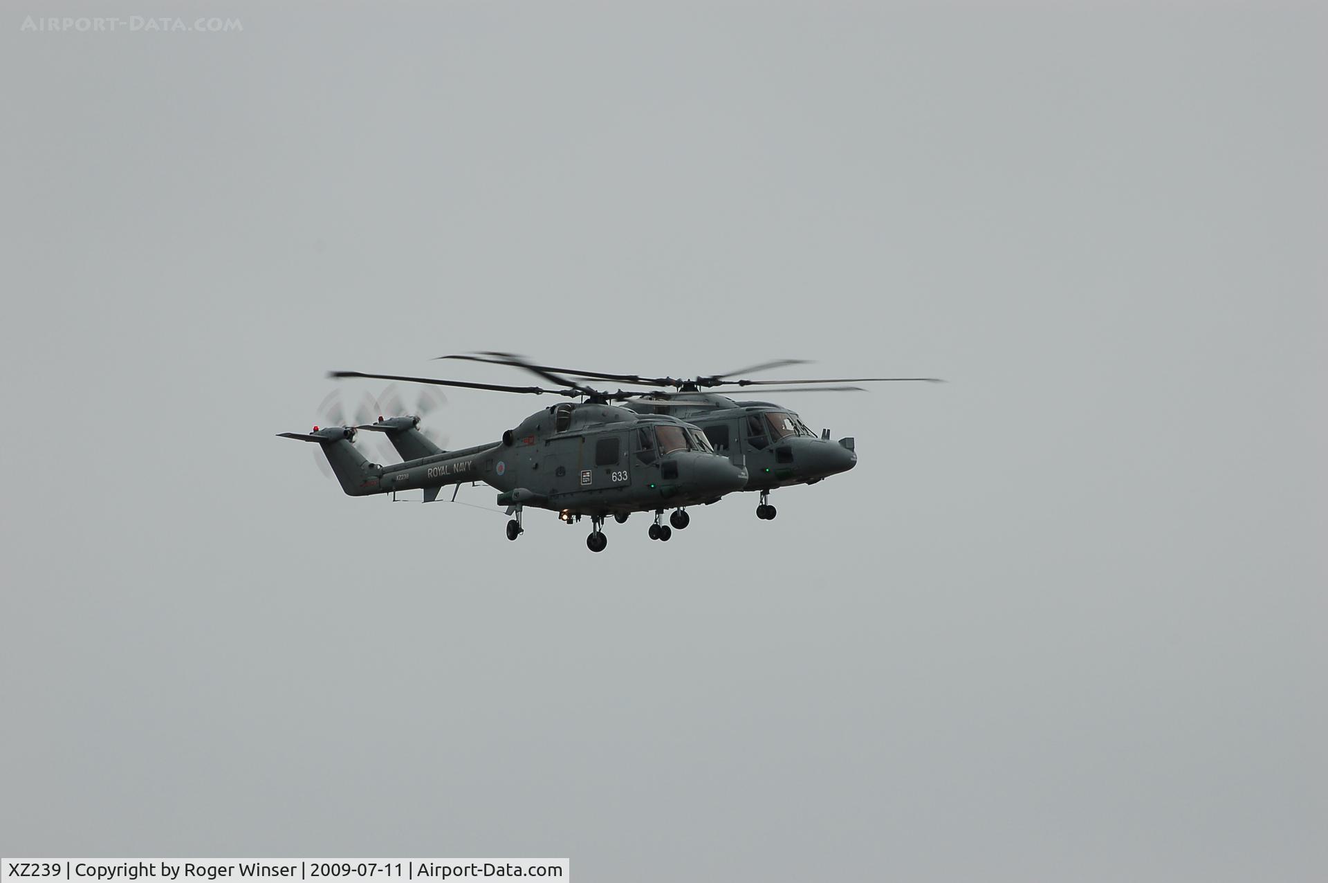 XZ239, 1977 Westland Lynx HAS.3GMS C/N 043, Off airport. 633 of the Black Cats displaying with XZ727/635 at the Wales National Airshow, Swansea  Wales, UK in July 2009.   