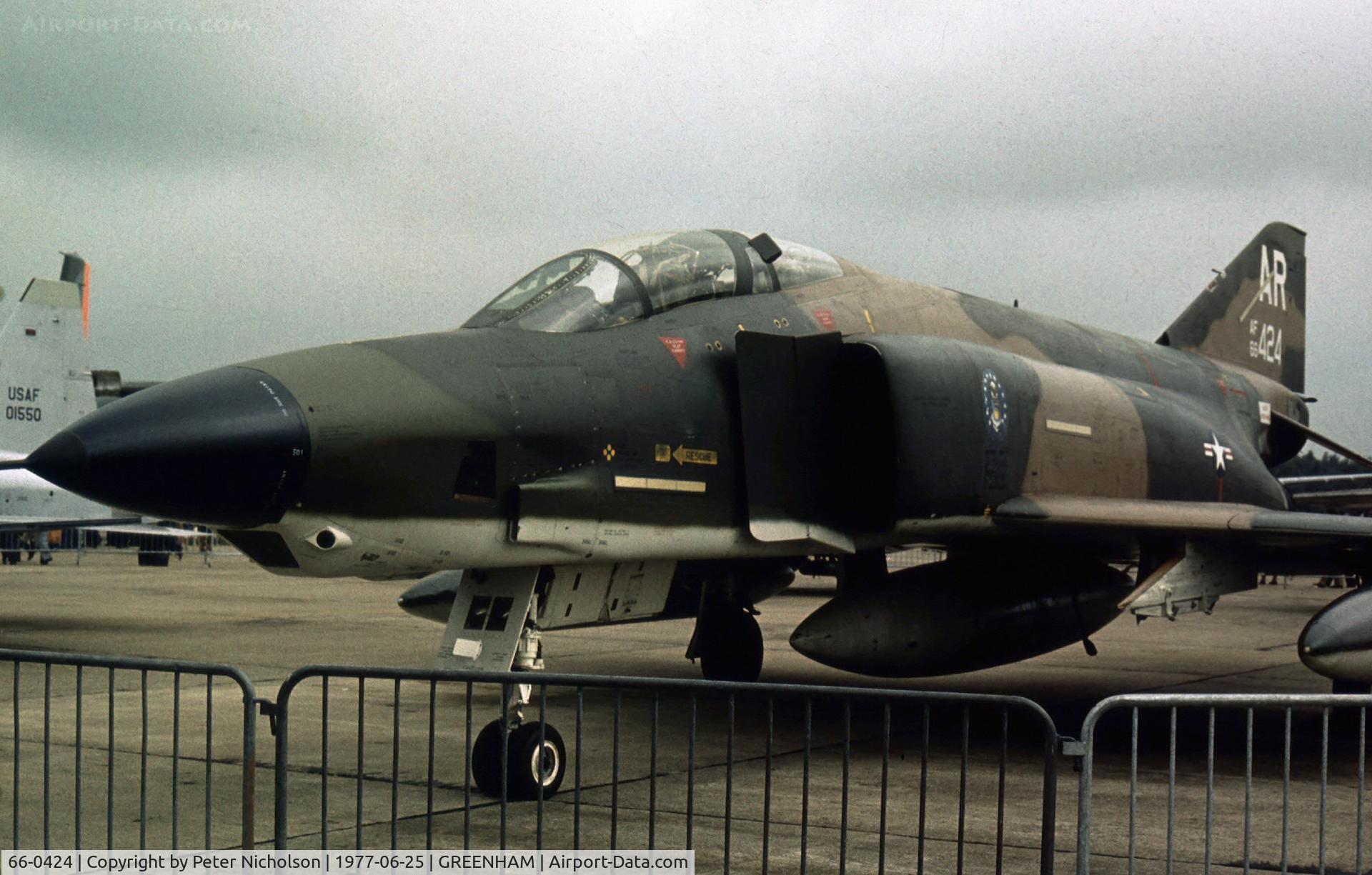 66-0424, 1966 McDonnell RF-4C Phantom II C/N 2182, RF-4C Phantom of 1st Tactical Reconnaissance Squadron/10th Tactical Reconnaissance Wing at RAF Alconbury on display at the 1977 Intnl Air Tattoo at RAF Greenham Common. Sadly, this aircraft and crew were lost two months later - R.I.P