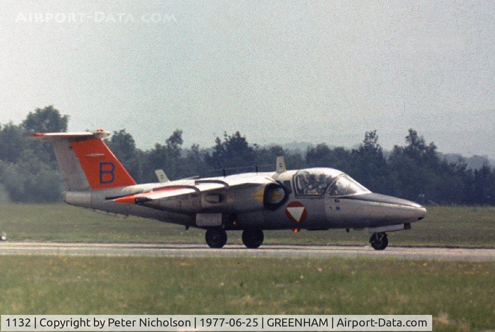 1132, Saab 105OE C/N 105432, Austrian Air Force display team Saab 105OE at the 1977 Intnl Air Tattoo at RAF Greenham Common.