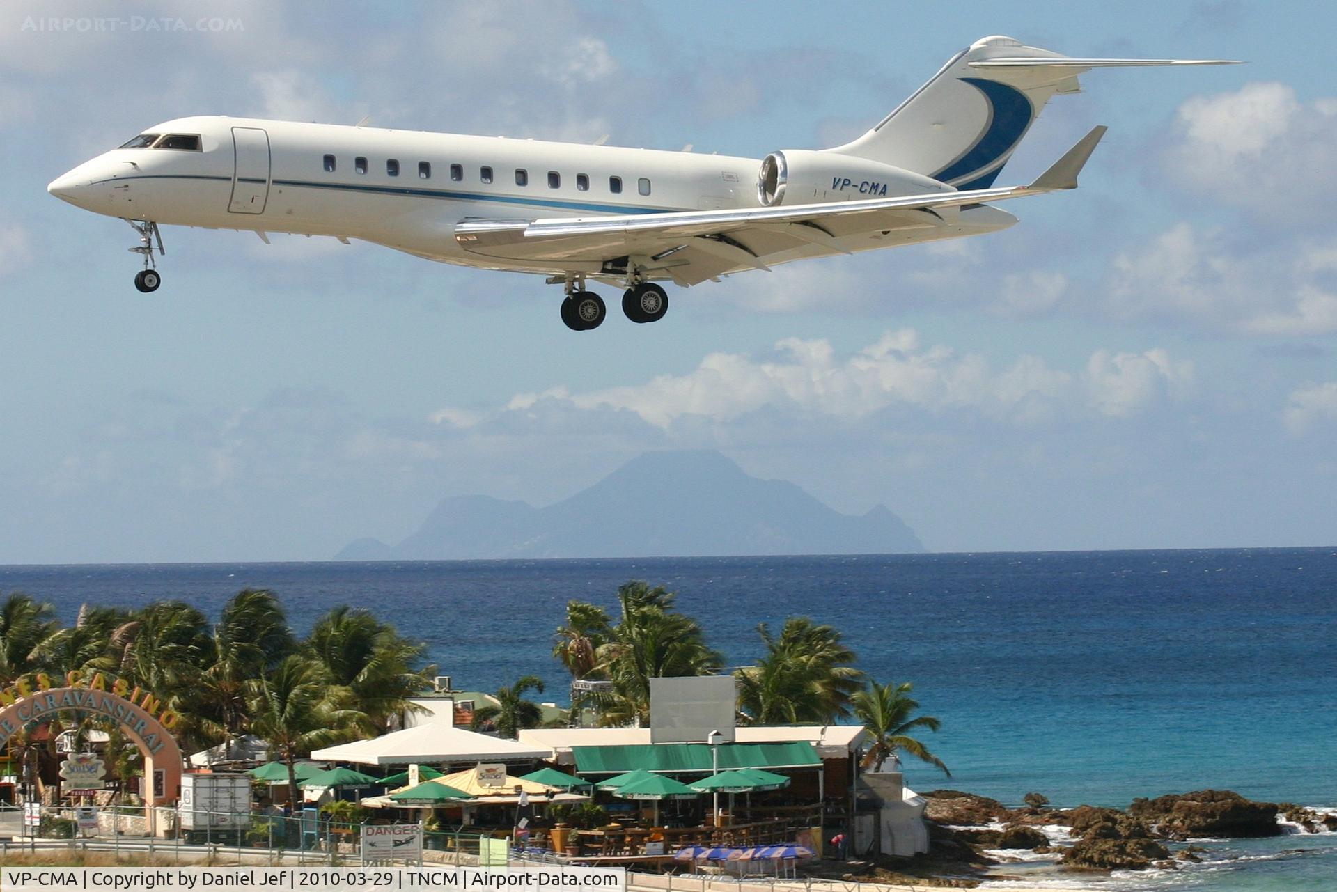 VP-CMA, 2007 Bombardier BD-700-1A10 Global 5000 C/N 9243, VP-CMA landing at TNCM runway 10