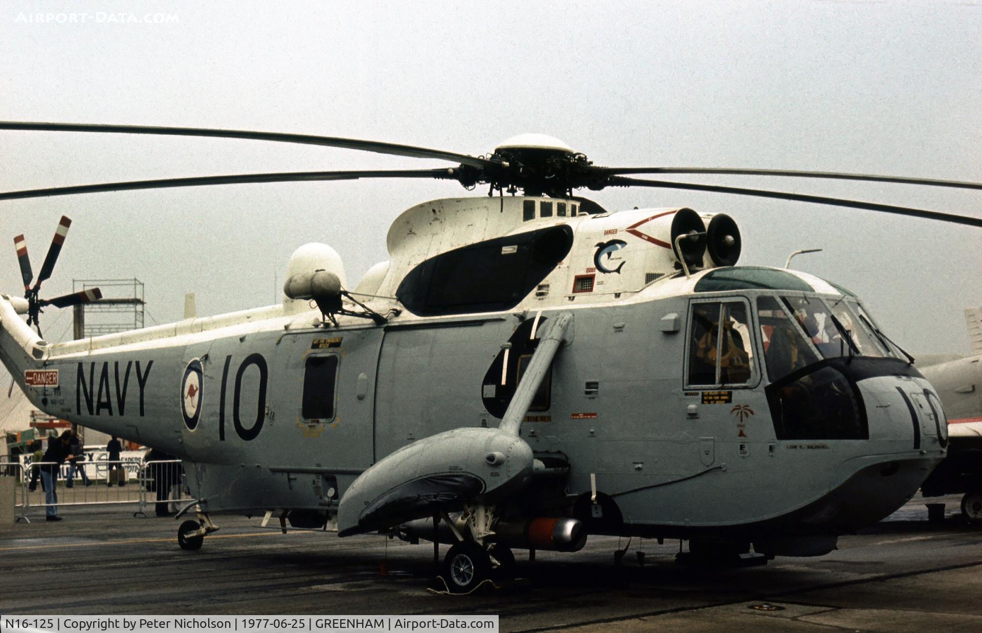N16-125, 1975 Westland Sea King Mk.50A C/N WA796, Sea King Mk.50 of 817 Squadron Royal Australian Navy on display at the 1977 Intnl Air Tattoo at RAF Greenham Common.