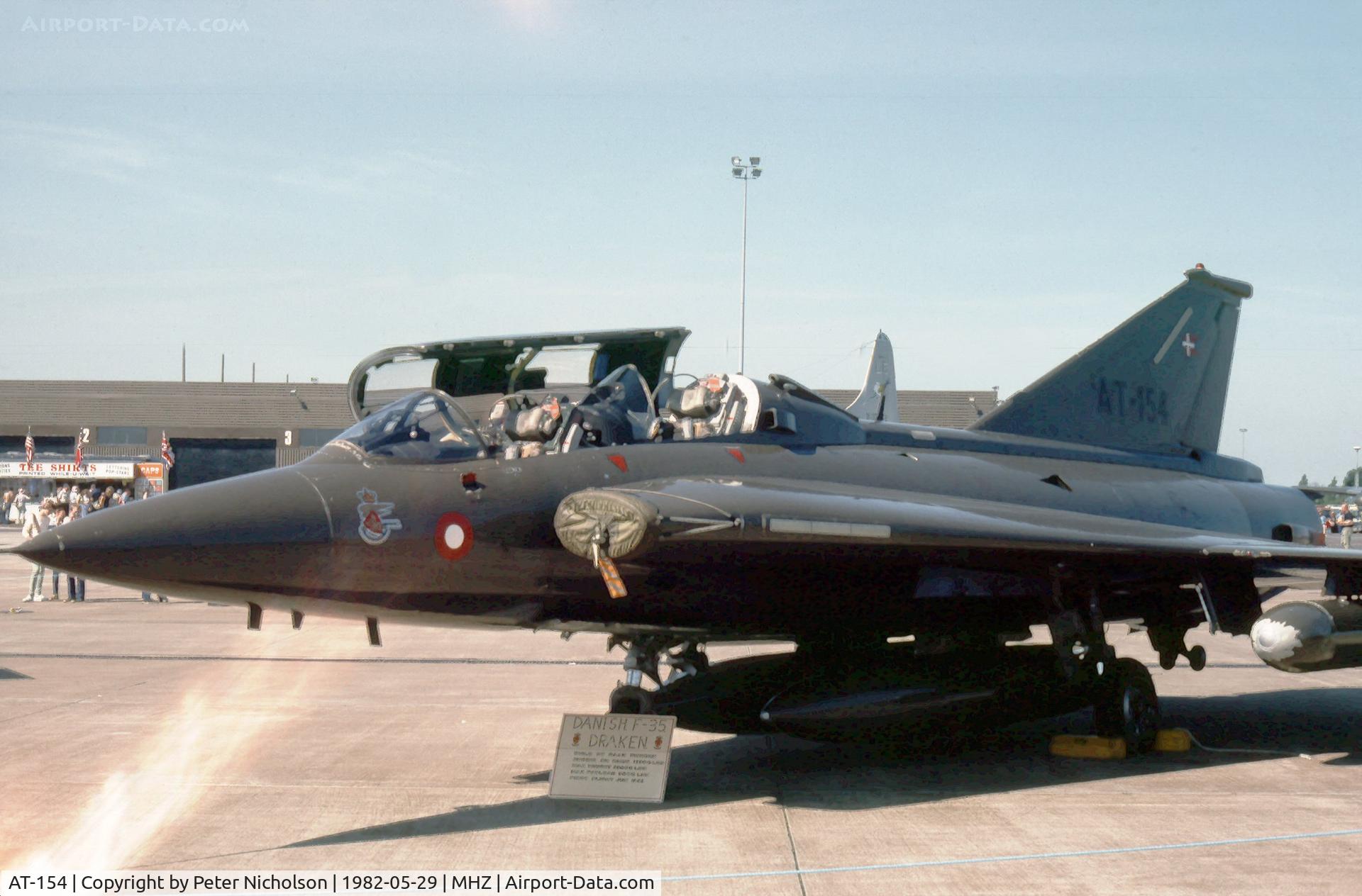 AT-154, 1971 Saab TF-35 Draken C/N 35-1154, Sk-35XD Draken of Esk 729 Royal Danish Air Force in the static park at the 1982 RAF Mildenhall Air Fete.