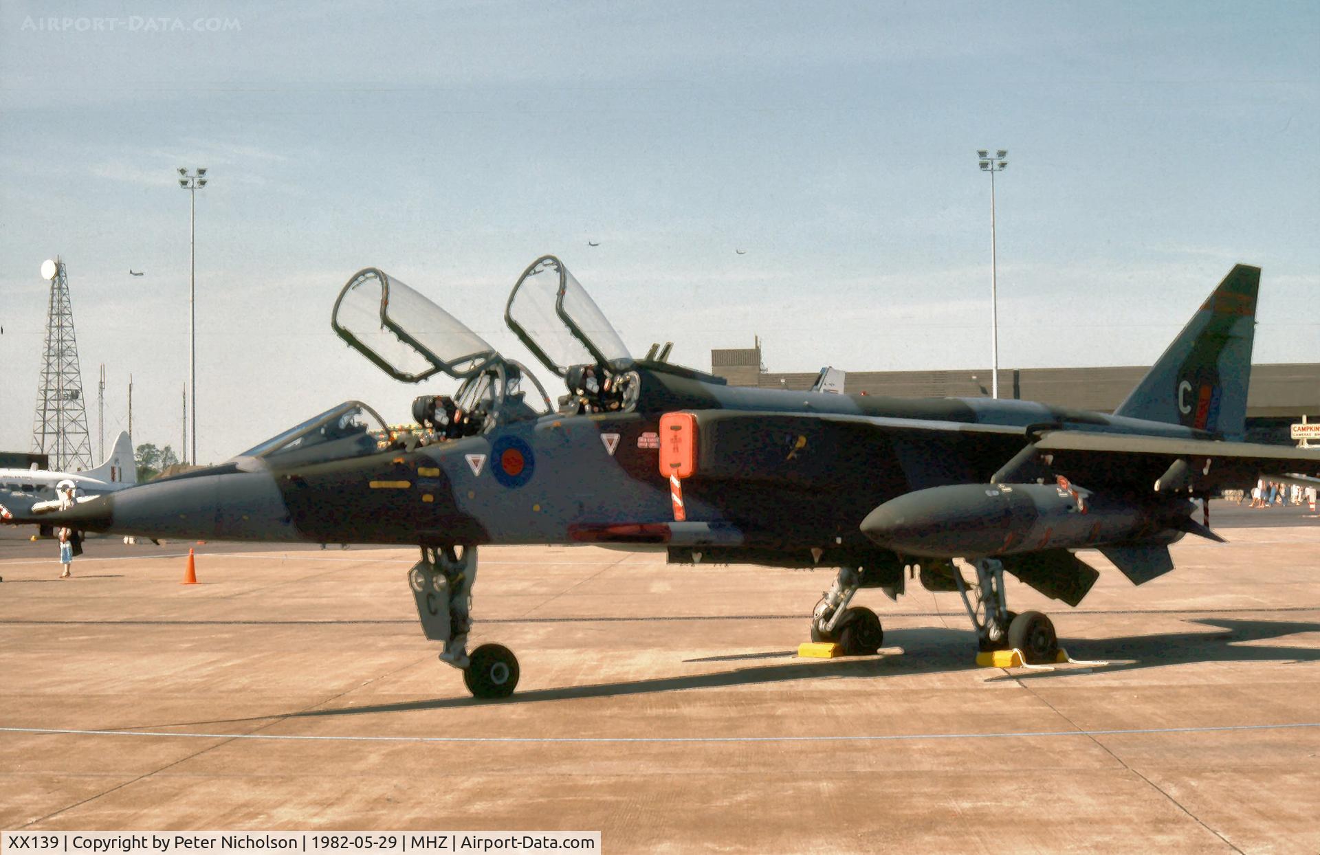 XX139, 1973 Sepecat Jaguar T.2A C/N B.4, Jaguar T.2 of RAF Lossiemouth's 226 Operational Conversion Unit on display at the 1982 RAF Mildenhall Air Fete.