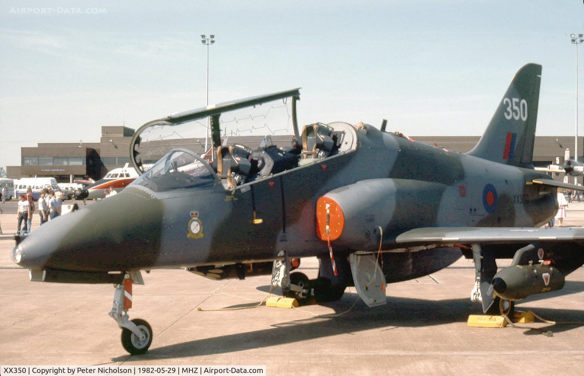 XX350, 1981 Hawker Siddeley Hawk T.1 C/N 199/312174, Hawk T.1 of 1 Tactical Weapons Unit on display at the 1982 RAF Mildenhall Air Fete.