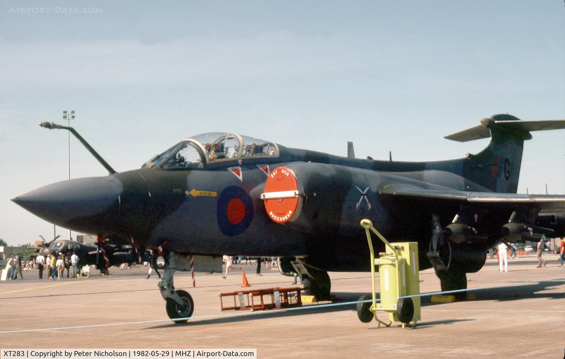 XT283, 1965 Hawker Siddeley Buccaneer S.2A C/N B3-05-65, Buccaneer S.2A of RAF Lossiemouth's 237 Operational Conversion Unit on display at the 1982 RAF Mildenhall Air Fete.