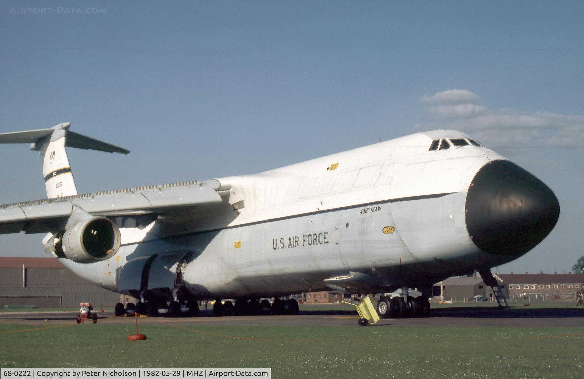 68-0222, 1968 Lockheed C-5A Galaxy C/N 500-0025, C-5A Galaxy from the 436th Military Airlift Wing at Dover AFB on display at the 1982 RAF Mildenhall Air Fete.