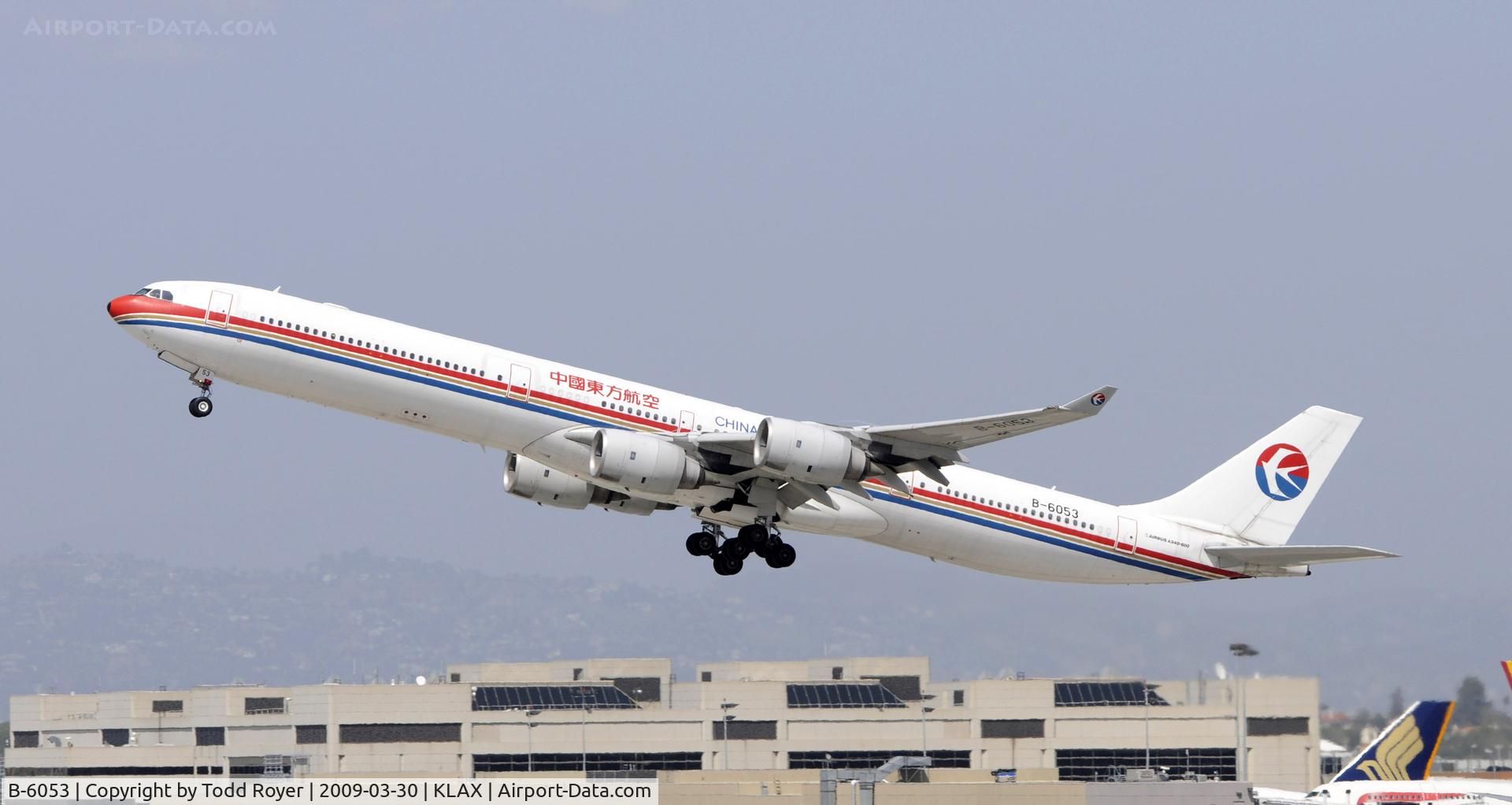 B-6053, 2004 Airbus A340-642 C/N 577, Departing LAX