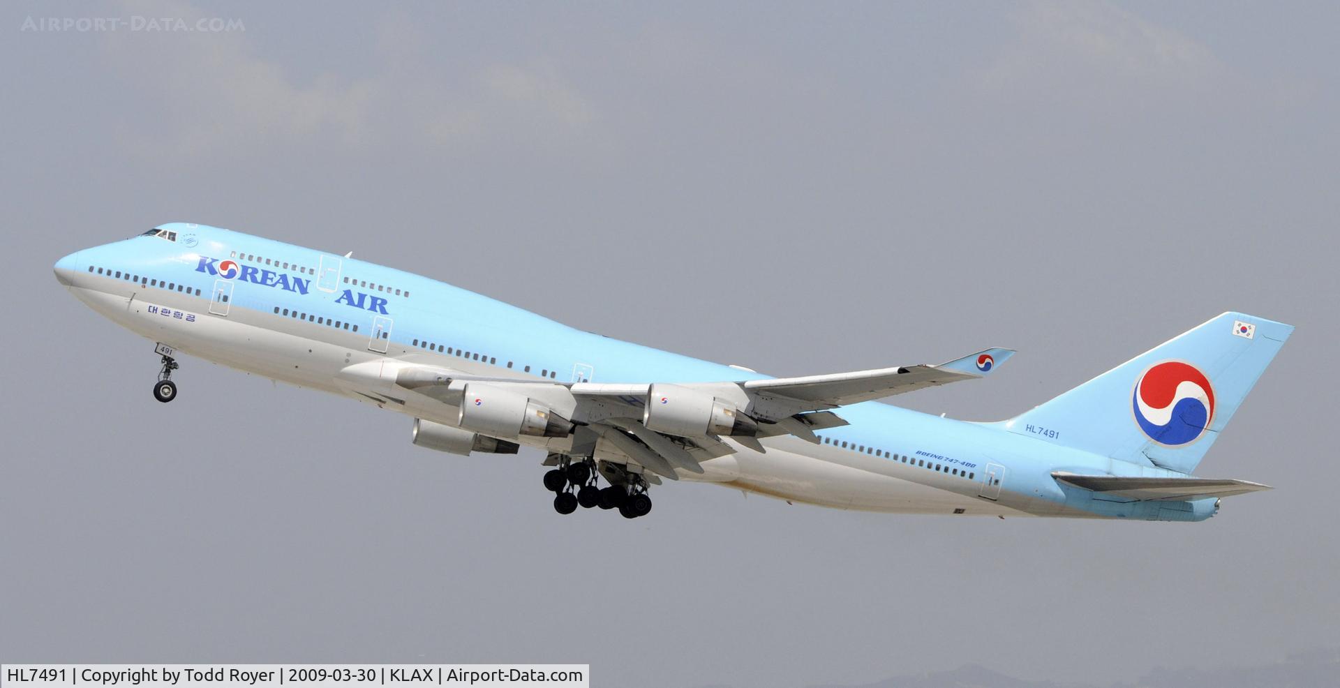 HL7491, Boeing 747-4B5 C/N 27341, Departing LAX