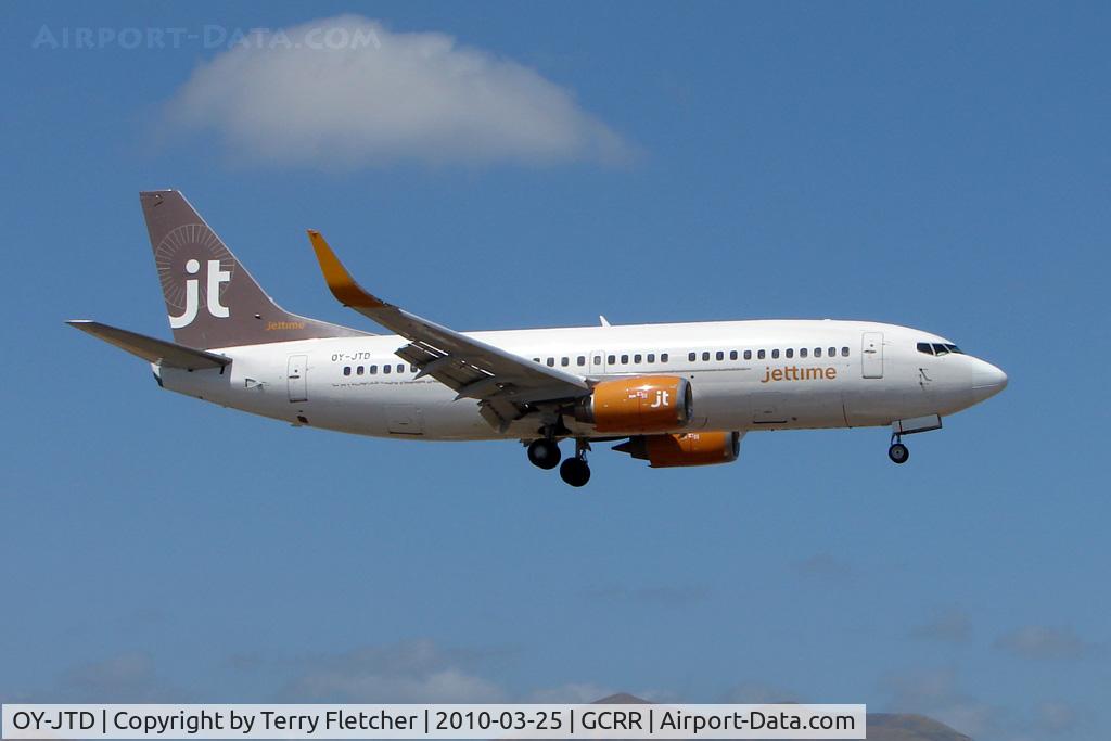 OY-JTD, 1990 Boeing 737-3Y0 C/N 24678, Jettime B737 at Arrecife , Lanzarote in March 2010
