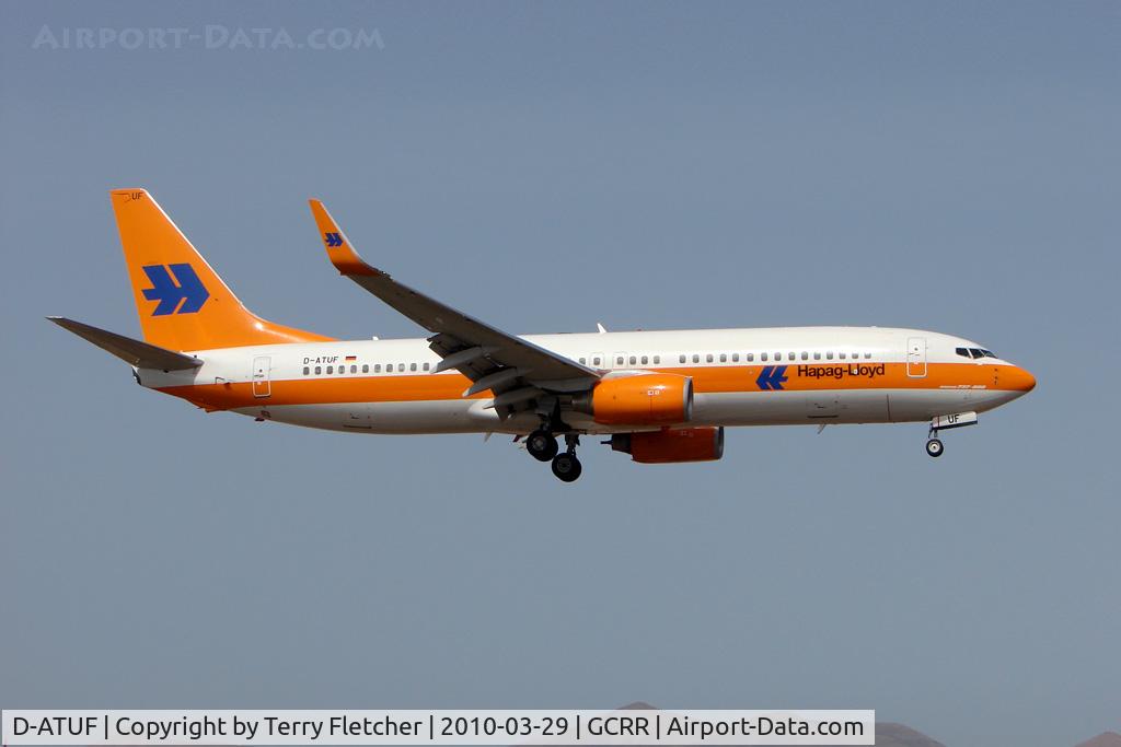 D-ATUF, 2006 Boeing 737-8K5 C/N 34687, Hapag Lloyd colours on this B737 at Arrecife , Lanzarote in March 2010