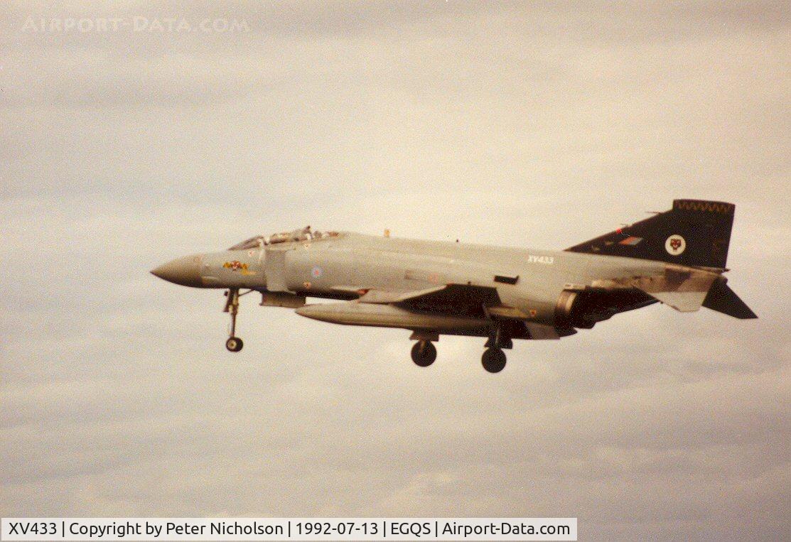 XV433, 1969 McDonnell Douglas Phantom FGR2 C/N 3158/9263, Phantom FGR.2 of 74 Squadron on final approach to RAF Lossiemouth in the Summer of 1992.