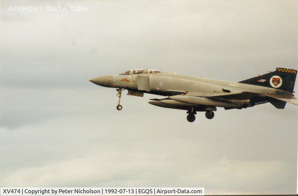 XV474, 1969 McDonnell Douglas Phantom FGR2 C/N 3309, Phantom FGR.2 of 74 Squadron on final approach to Runway 23 at RAF Lossiemouth in the Summer of 1992.