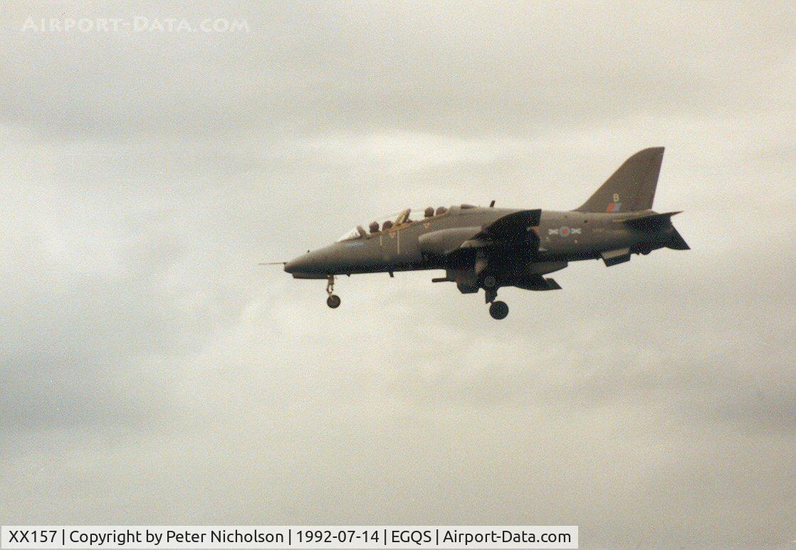 XX157, 1979 Hawker Siddeley Hawk T.1A C/N 003/312003, Hawk T.1A of 151 Squadron on approach to RAF Lossiemouth in the Summer of 1992.