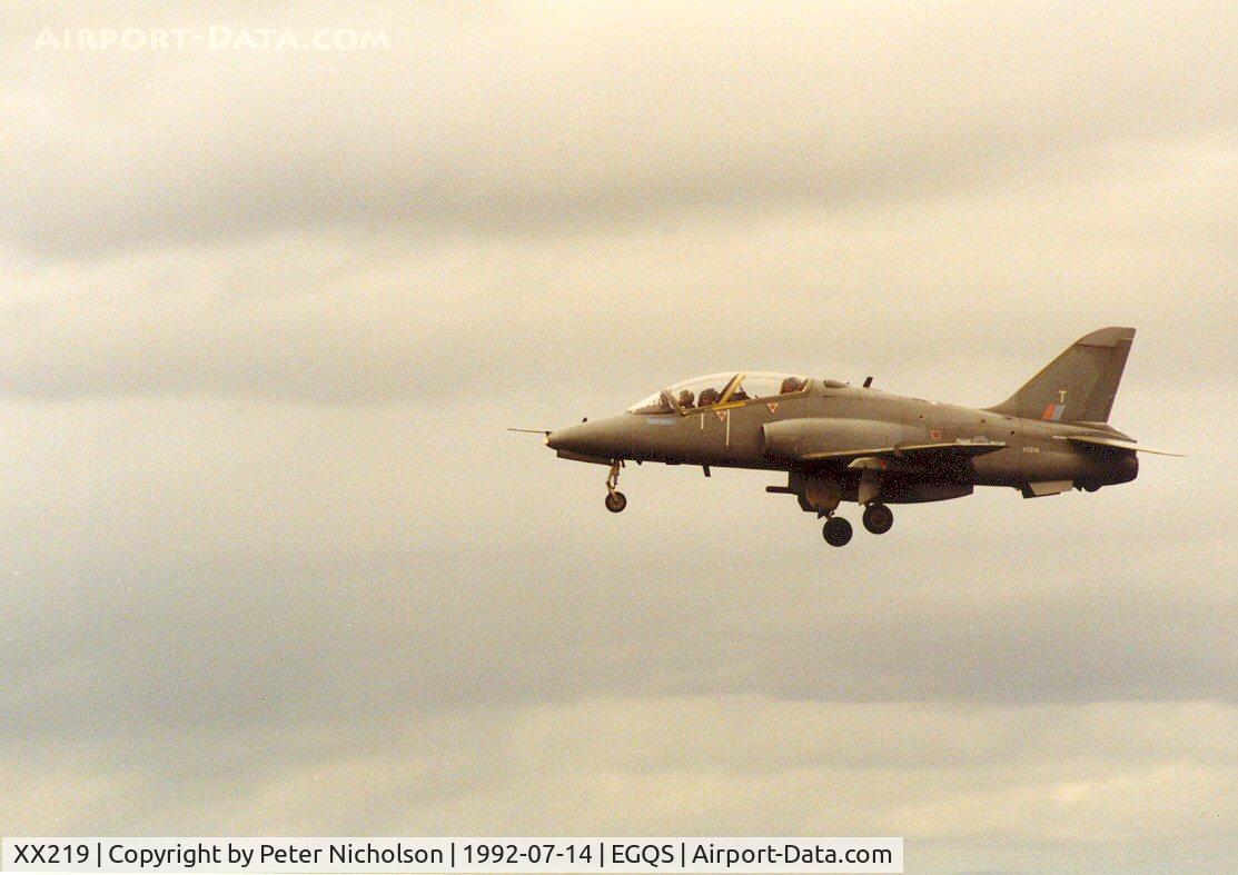 XX219, 1978 Hawker Siddeley Hawk T.1A C/N 055/312055, Hawk T.1A of 151 Squadron on approach to RAF Lossiemouth in the Summer of 1992.