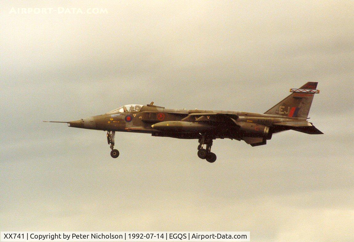 XX741, 1974 Sepecat Jaguar GR.1A C/N S.38, Jaguar GR.1A of 6 Squadron at RAF Coltishall on final approach to Runway 23 at RAF Lossiemouth in the Summer of 1992.