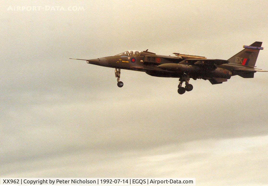 XX962, 1975 Sepecat Jaguar GR.1A C/N S.84, Jaguar GR.1A of RAF Coltishall's 6 Squadron on final approach to RAF Lossiemouth in the Summer of 1992.