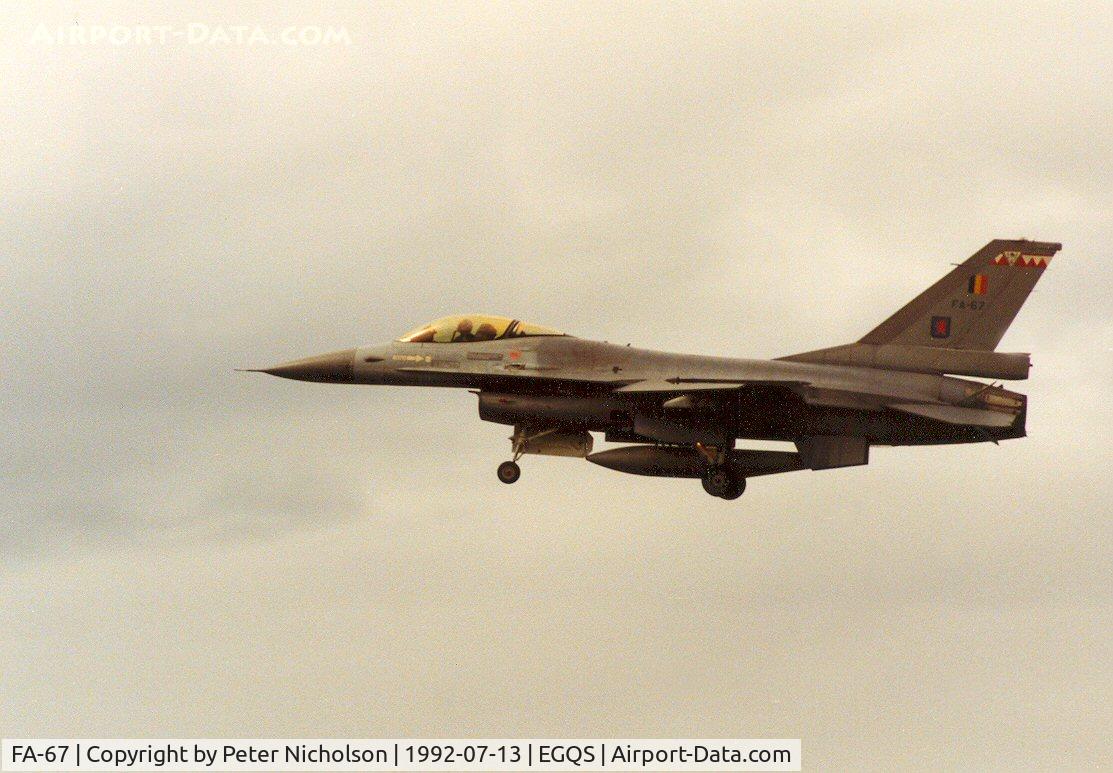 FA-67, 1980 SABCA F-16AM Fighting Falcon C/N 6H-67, Belgian Air Force F-16A Falcon on approach to RAF Lossiemouth in the Summer of 1992.