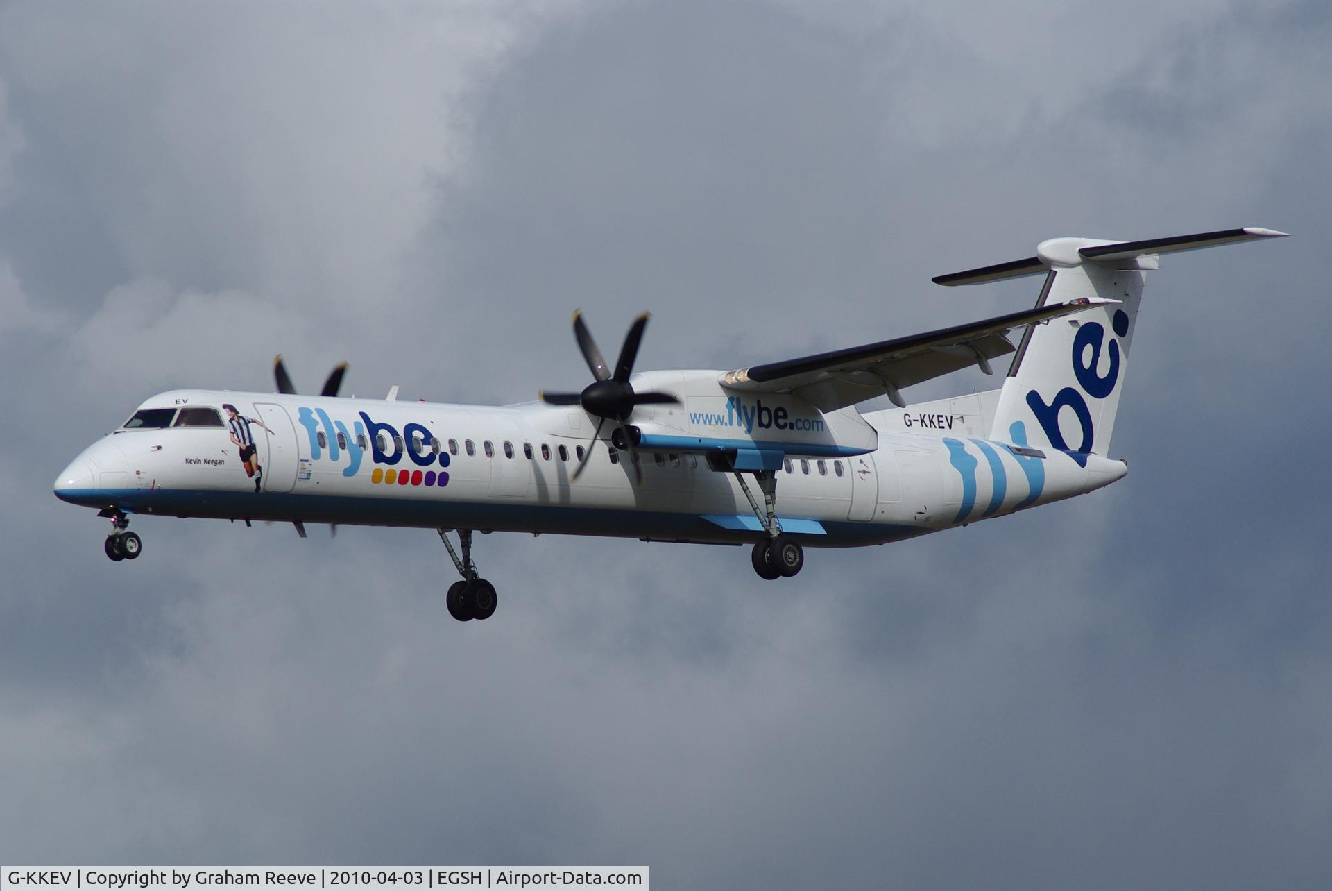 G-KKEV, 2008 De Havilland Canada DHC-8-402Q Dash 8 C/N 4201, On final approach to Norwich