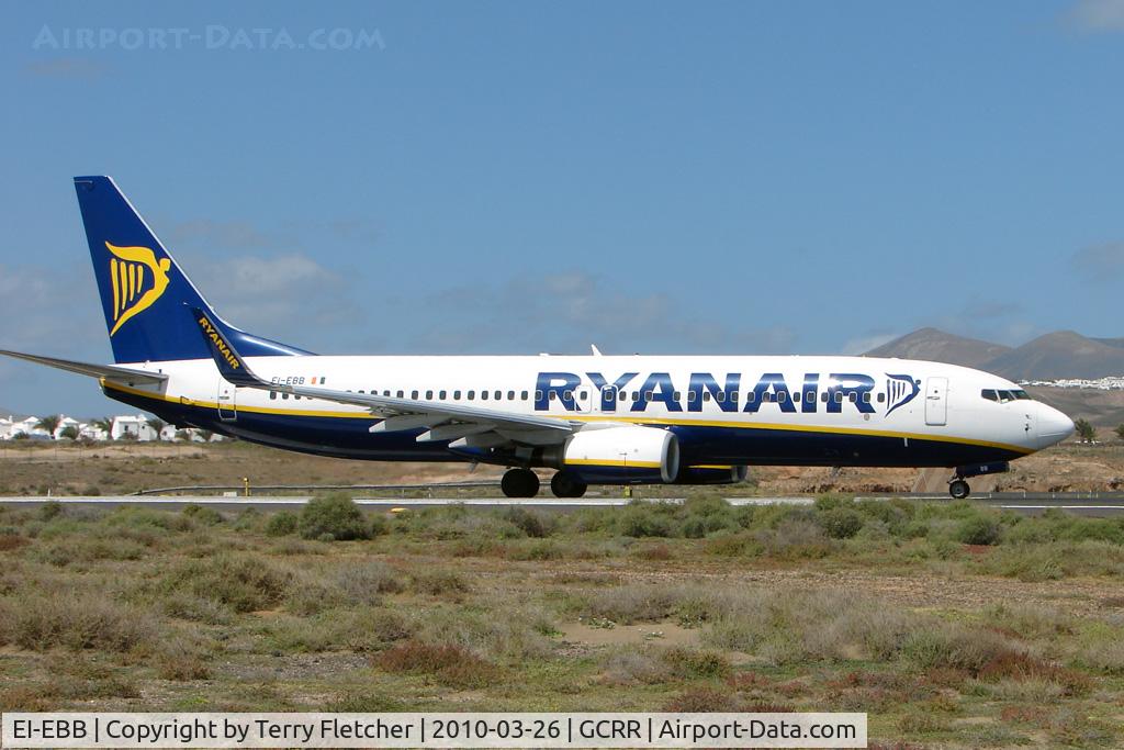 EI-EBB, 2009 Boeing 737-8AS C/N 37519, Ryanair B737 at Arrecife , Lanzarote in March 2010